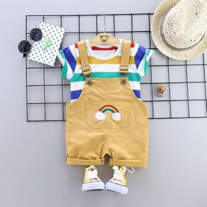 Summer Two-piece Baby Suspenders Suit Striped Short-sleeved Summer Dress (Color:Yellow Size:90)