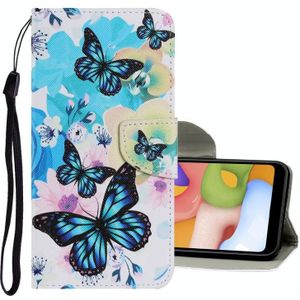 For Samsung Galaxy A40 Coloured Drawing Pattern Horizontal Flip PU Leather Case with Holder & Card Slots & Wallet & Lanyard(Purple Butterfly)