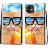 Coloured Drawing Cross Texture Horizontal Flip PU Leather Case with Holder & Card Slots & Wallet & Lanyard For iPhone 12 mini(Cat Drinking Soda)