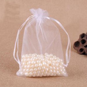 100 PCS Gift Bags Jewelry Organza Bag Wedding Birthday Party Drawable Pouches  Gift Bag Size:10x15cm(White)