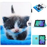 For iPad 10th Gen 10.9 2022 Coloured Drawing Stitching Smart Leather Tablet Case(Blue White Cat)