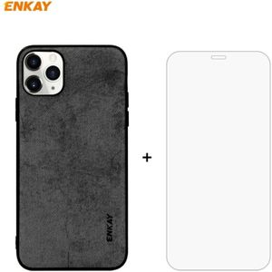 For iPhone 11 Pro ENKAY ENK-PC0292 2 in 1 Business Series Fabric Texture PU Leather + TPU Soft Slim Case Cover ? 0.26mm 9H 2.5D Tempered Glass Film(Black)