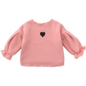 Autumn and Winter Warm Cute Puff Sleeve Top Heart-shaped Embroidered Sweatshirt Girls Tops  Height:120cm(Pink)