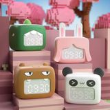 Cartoon Mini Smart Alarm Clock USB Rechargeable Children Bedside Fun With Sleeping Clock(Bunny Beauty Pink)