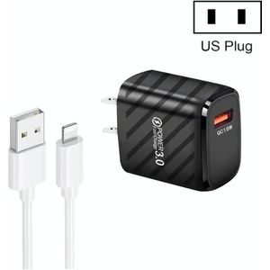 TE-005 QC3.0 18W USB-snellader met 1m 3A USB naar 8-pins kabel  US-stekker