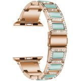 22mm metalen opaal horlogeband voor Apple Watch Series 7 41mm / 6 & SE & 5 & 4 40mm / 3 & 2 & 1 38mm (Rose Gold + Blue)