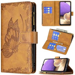 Voor Samsung Galaxy A32 5G Flying Butterfly Embossing Pattern Rits Horizontale Flip Lederen Case met Houder & Card Slots & Portemonnee (Bruin)