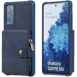 Zipper Shockproof Protective Case with Card Slots & Bracket & Photo Holder & Wallet Function For Samsung Galaxy S20 FE 5G(Blue)