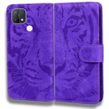 Voor Oppo A15 / A15S Tijger Embossing Patroon Horizontale Flip Lederen Case met Houder & Card Slots & Portemonnee (Paars)