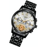 FNGEEN 4001 Men Non-Mechanical Watch Multi-Function Quartz Watch  Colour: Black Steel White Surface Gold Nails