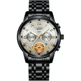 FNGEEN 4001 Men Non-Mechanical Watch Multi-Function Quartz Watch  Colour: Black Steel White Surface Gold Nails