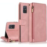 For Samsung Galaxy A71 5G Skin-feel Crazy Horse Texture Zipper Wallet Bag Horizontal Flip Leather Case with Holder & Card Slots & Wallet & Lanyard(Rose Gold)