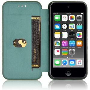 For iPod Touch 5 / 6 / 7 Carbon Fiber Texture Magnetic Horizontal Flip TPU + PC + PU Leather Case with Card Slot(Green)