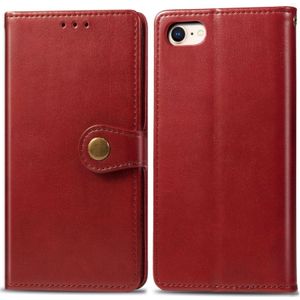 For iPhone SE 2020 Retro Solid Color Leather Buckle Phone Case with Lanyard & Photo Frame & Card Slot & Wallet & Stand Function(Red)