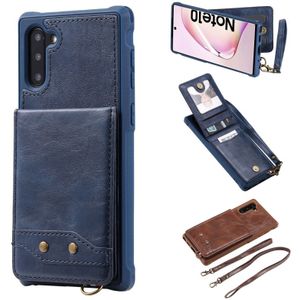 For Galaxy Note 10 Vertical Flip Wallet Shockproof Back Cover Protective Case with Holder & Card Slots & Lanyard & Photos Frames(Blue)