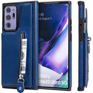 Solid Color Double Buckle Zipper Shockproof Protective Case For Samsung Galaxy Note20 Ultra(Blue)
