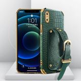 Electroplated TPU Crocodile Pattern Leather Case with Wrist Strap For iPhone XS Max(Green)