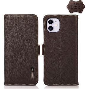 Khazneh Side-Magnetic Litchi Echt leer RFID Case voor iPhone 11 (Brown)