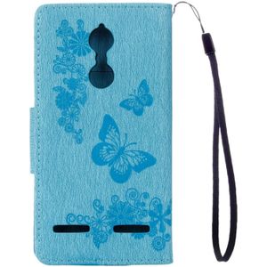 For Lenovo  K6 5.0 inch Butterflies Embossing Horizontal Flip Leather Case with Holder & Card Slots & Wallet & Lanyard(Blue)