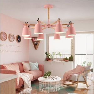 Living Room Super Bright Simple Modern Atmosphere Home Restaurant Bedroom Lamp Macaron Ceiling Lamp  8 Heads (Pink)