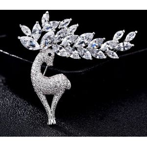 Women Fashion Crystal Zircon Cute Deer Brooch(Silver)