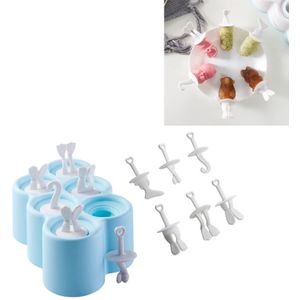Creative Cartoon Feet Shape Silicone Ice Cube Mold Set Household Frozen Ice Lattice Refrigerator Square Plastic Ice DIY Food Supplement Box with Lid  Style:With 6 Handles(Light Blue)