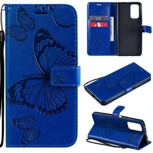 For Xiaomi Redmi Note 10 Pro 4G Pressed Printing Butterfly Pattern Horizontal Flip PU Leather Case with Holder & Card Slots & Wallet & Lanyard(Blue)