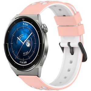 Voor Huawei Watch GT3 Pro 43 mm 20 mm tweekleurige poreuze siliconen horlogeband (roze + wit)