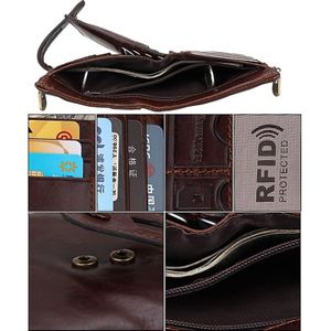 Genuine Cowhide Leather Crazy Horse Texture Zipper 3-folding Card Holder Wallet RFID Blocking Coin Purse Card Bag Protect Case for Men  Size: 12*9.5*3.5cm(Coffee)