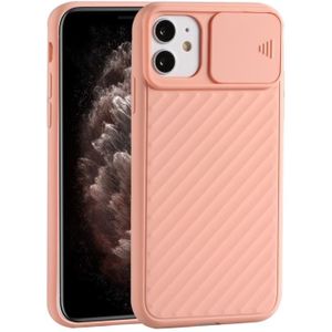 For iPhone 12 Pro Max Sliding Camera Cover Design Twill Anti-Slip TPU Case(Pink)