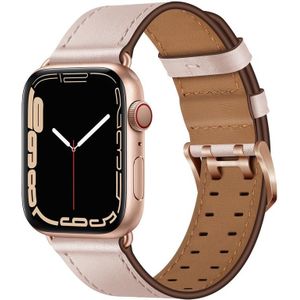Dubbele gespen lederen horlogeband voor Apple Watch Series 7 45 mm / 6 & SE & 5 & 4 44mm / 3 & 2 & 1 42 mm (roze zand)