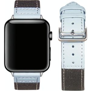 Sliver Gesp Lederen Strap voor Apple Watch Series 7 45 mm / 6 & SE & 5 & 4 44mm / 3 & 2 & 1 42mm (zwart + lichtblauw)