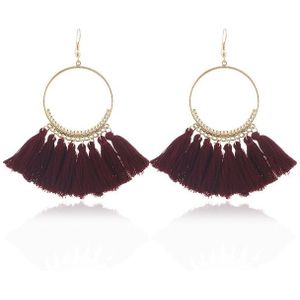 Tassel Earrings for Women Ethnic Big Drop Earrings Bohemia Fashion Jewelry Trendy Cotton Rope Fringe Long Dangle Earrings(Wine red)