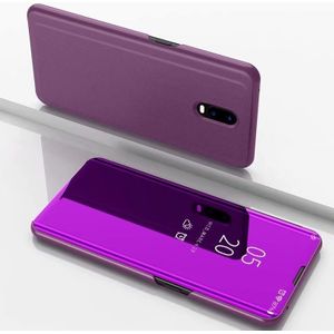 For OnePlus 7 Plating Mirror Horizontal Flip Leather with Bracket Holster(Purple)