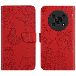 Voor Honor Magic4 Lite 5G Skin Feel Butterfly Peony Embossed Leather Phone Case (Rood)