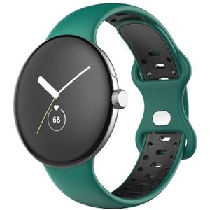 Voor Google Pixel Watch Tweekleurige siliconen horlogeband dames (zwart donkergroen)