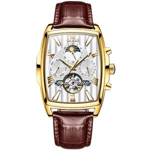 OLEVS 6675 Heren multifunctioneel maanfase Tourbillon mechanisch horloge (wit + goud)