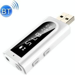 K9 USB Car Bluetooth 5.0 Adapter Receiver FM + AUX Audio Dual Output Stereo Transmitter (White)