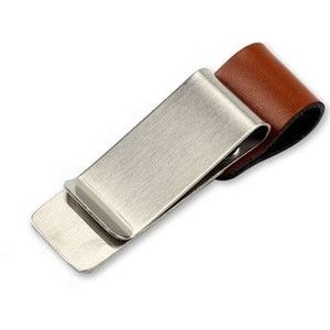 Metalen lederen pennenhouder RVS potlood clip notebook pennenhouder (zilver-bruin)