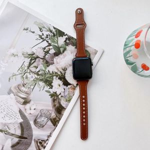 Platte textuur lederen horlogeband voor Apple Watch Series 7 41mm / 6 & SE & 5 & 4 40mm / 3 & 2 & 1 38mm