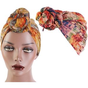 3 PCS Tie-Dye Ball Turban Hat Ethnic Style Knotted Hat Ladies Scarf Wrap Head Hat(Navy Green)