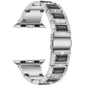 Drie-kralen diamant + edelsteen vervangende band horlogeband voor Apple Watch Series 6 & SE & 5 & 4 40mm / 3 & 2 & 1 38mm (zilver zwart)