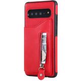 For Galaxy S10 5G Solid Color Double Buckle Zipper Shockproof Protective Case(Red)