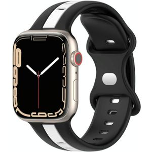 Tweekleurige siliconen horlogeband met vlindergesp voor Apple Watch Series 8&7 41mm / SE 2&6&SE&5&4 40mm / 3&2&1 38mm (zwart+wit)