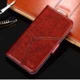 For Samsung Galaxy A21s Geometric Stitching Horizontal Flip TPU + PU Leather Case with Holder & Card Slots & Wallet(Dark Brown)