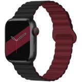 Magnetische siliconen horlogeband met omgekeerde gesp voor Apple Watch Series 7 45 mm / 6 & SE & 5 & 4 44 mm / 3 & 2 & 1 42 mm (zwart wijnrood)