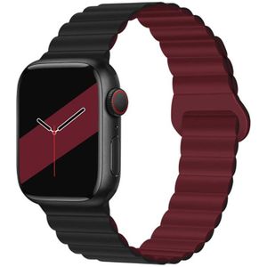 Magnetische siliconen horlogeband met omgekeerde gesp voor Apple Watch Series 7 45 mm / 6 & SE & 5 & 4 44 mm / 3 & 2 & 1 42 mm (zwart wijnrood)