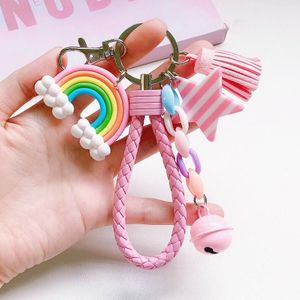 4 PCS Cute Soft Clay Rainbow Keychain Student Schoolbag Lollipop Pendant  Colour: Pink Rope Cloud