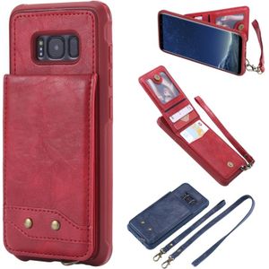 For Galaxy S8 Vertical Flip Shockproof Leather Protective Case with Long Rope  Support Card Slots & Bracket & Photo Holder & Wallet Function(Red)