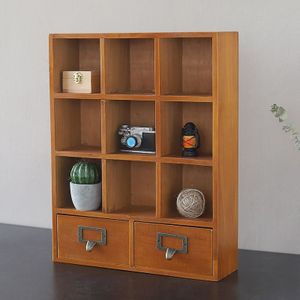 Nine Grids and Two Pumping  Solid Wood Drawer Wooden Storage Cabinet  Size: 42.5x33.3x10cm
